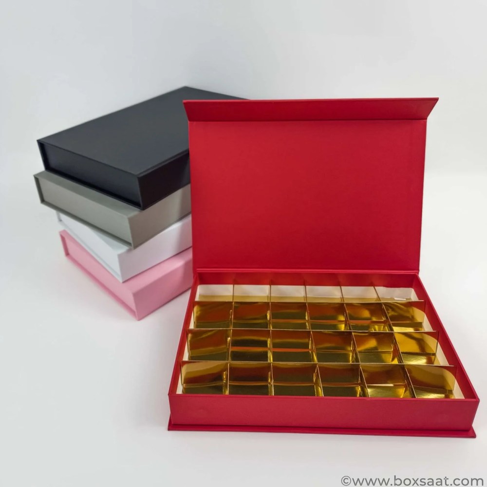 Chocolate Box – 24 Pcs – 5 Colors – Magnetic Flap Model — Chocolate Box – 24 Pcs – 5 Colors – Magnetic Flap Model — ready-made or custom-branded with your logo, delivered across Dubai & the UAE.