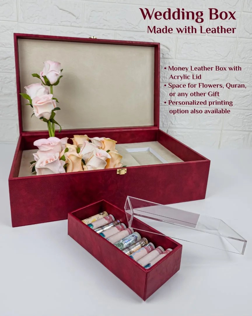 Luxury PU Leather Wedding Gift Box – With Money Box — Luxury PU Leather Wedding Gift Box – With Money Box — ready-made or custom-branded with your logo, delivered across Dubai & the UAE.