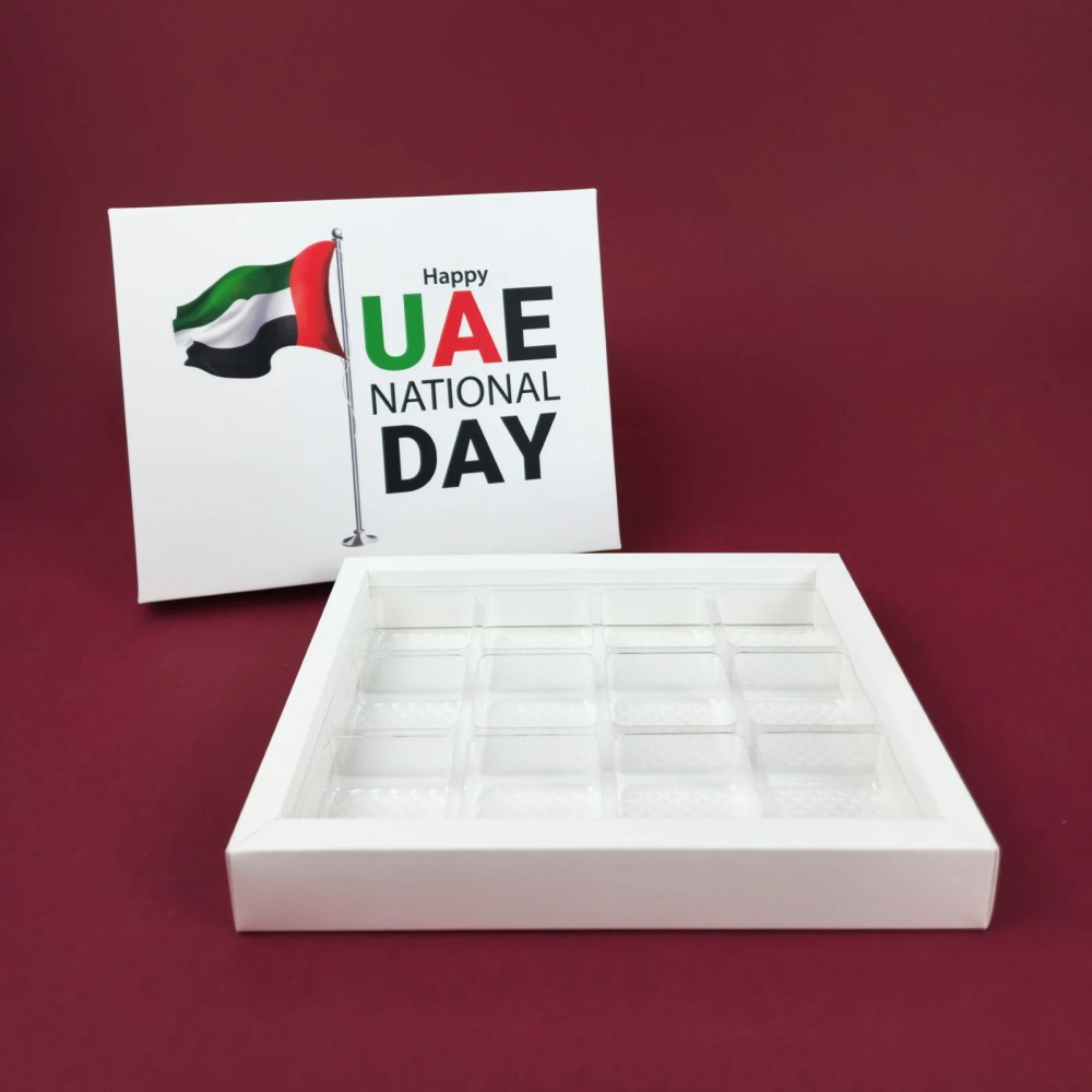 UAE National Day – 12 Pcs Chocolate Box — UAE National Day – 12 Pcs Chocolate Box — ready-made or custom-branded with your logo, delivered across Dubai & the UAE.