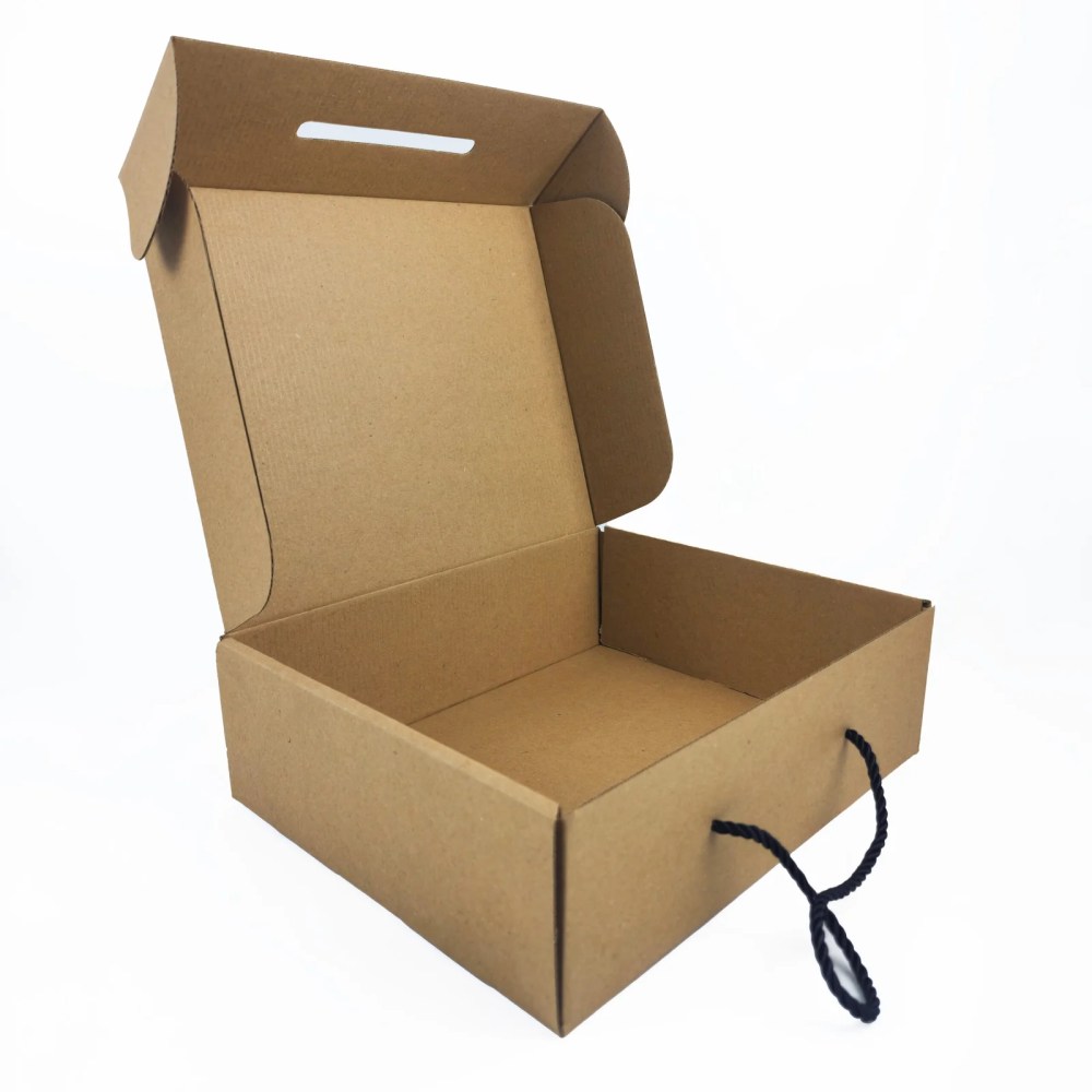 Corrugated Box with Rope Handle – 30W x 24.5L x 9H cm — Corrugated Box with Rope Handle – 30W x 24.5L x 9H cm — ready-made or custom-branded with your logo, delivered across Dubai & the UAE.