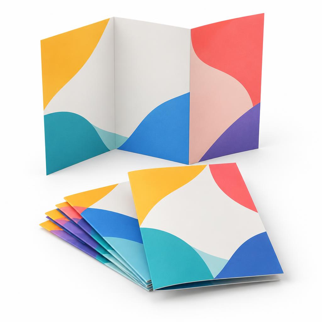 A5 Size Brochures — A5 Size Brochures branded to your artwork — 130gsm gloss art paper options, matt lamination and full colour matching, produced in Dubai.