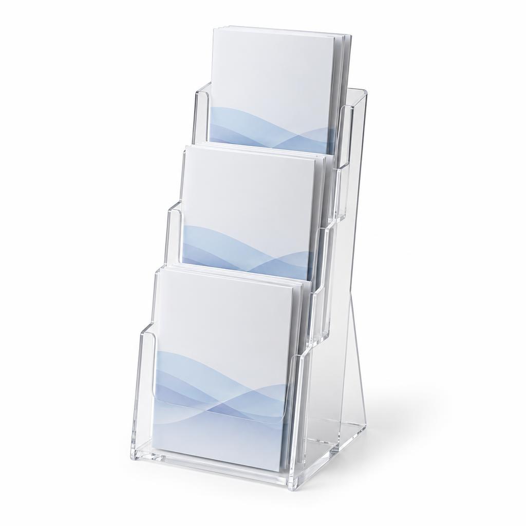 Acrylic Brochure Stand — Acrylic Brochure Stand branded to your artwork — 130gsm gloss art paper options, matt lamination and full colour matching, produced in Dubai.