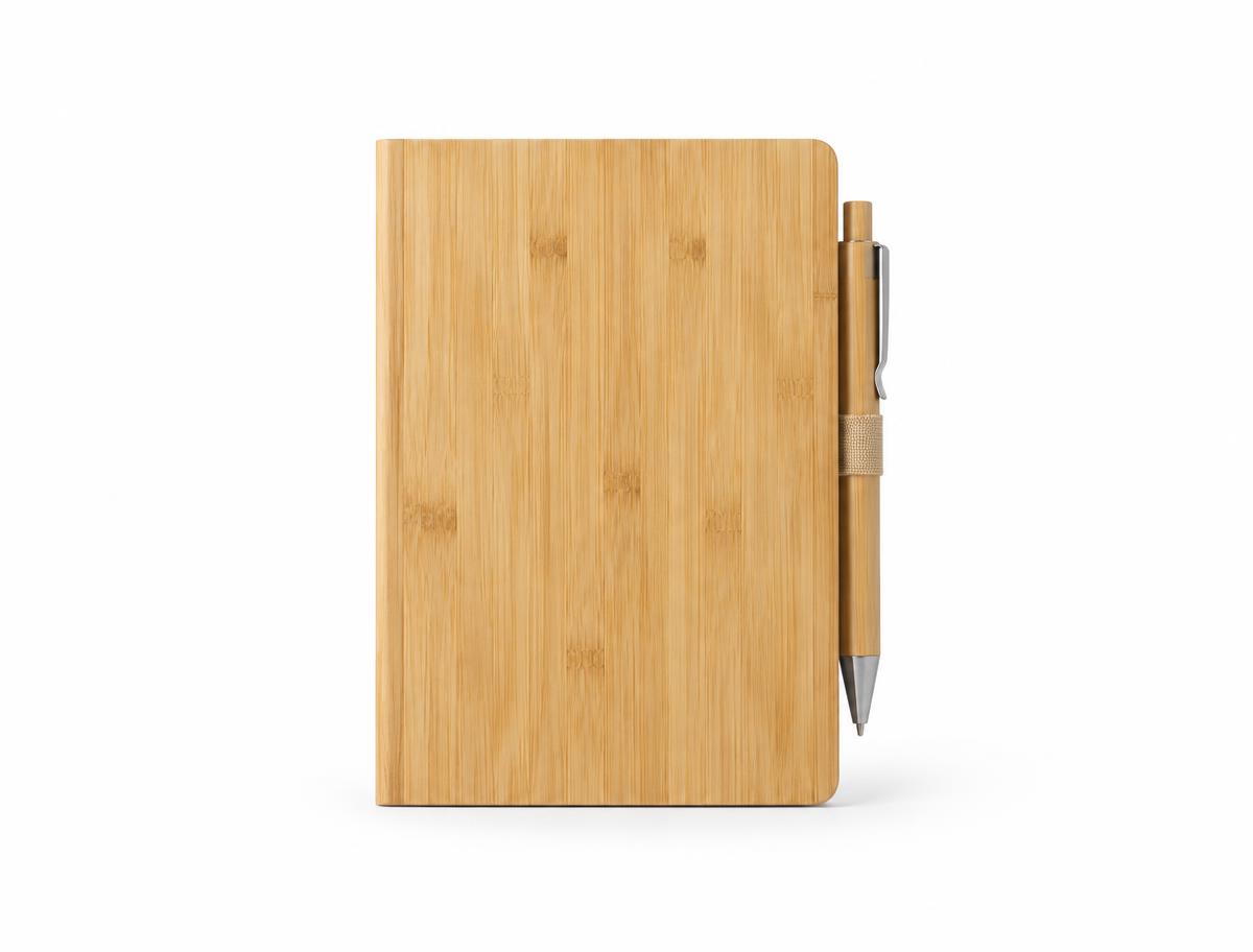 Bamboo Notebook With Pen — Bamboo Notebook With Pen branded to your artwork — pu leatherette cover options, foil blocking and full colour matching, produced in Dubai.