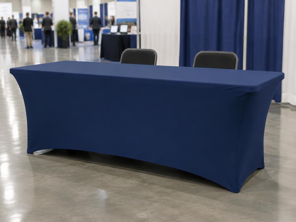 Branded Table Covers — Branded Table Covers in Dubai — printed table throw that turns any trestle or round table into a branded exhibition counter.