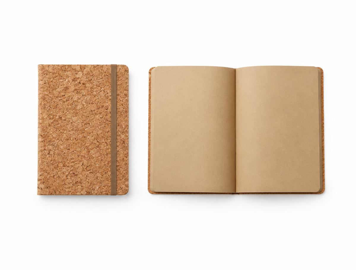 Cork Cover Notebooks — Cork Cover Notebooks branded to your artwork — pu leatherette cover options, foil blocking and full colour matching, produced in Dubai.