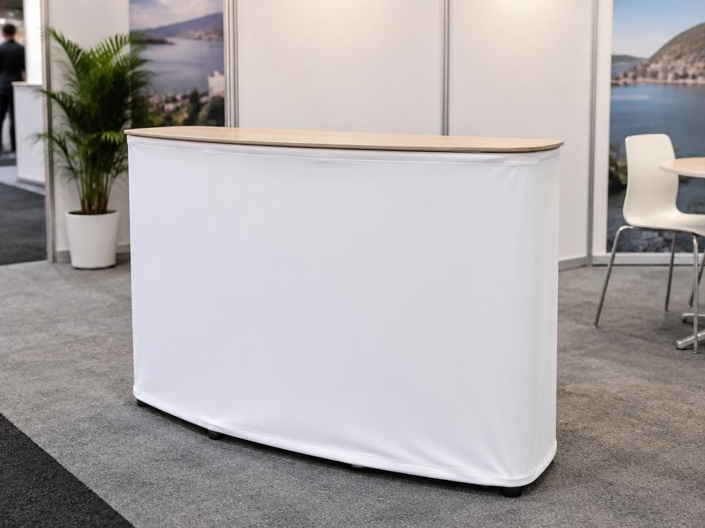 Fabric Velcro Promotional Table — Fabric Velcro Promotional Table in Dubai — promotion counter with hook-and-loop fabric panels.