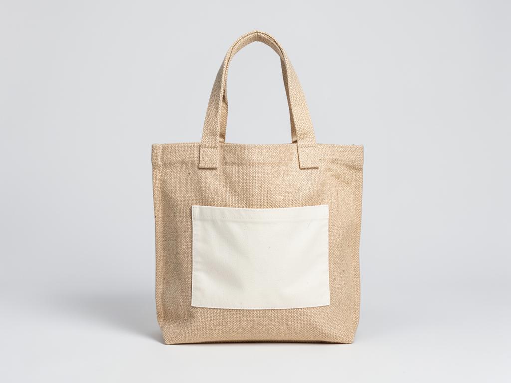 Jute Bag with Canvas Pocket — Natural jute tote with a cotton canvas front pocket for sharp full-colour branding.