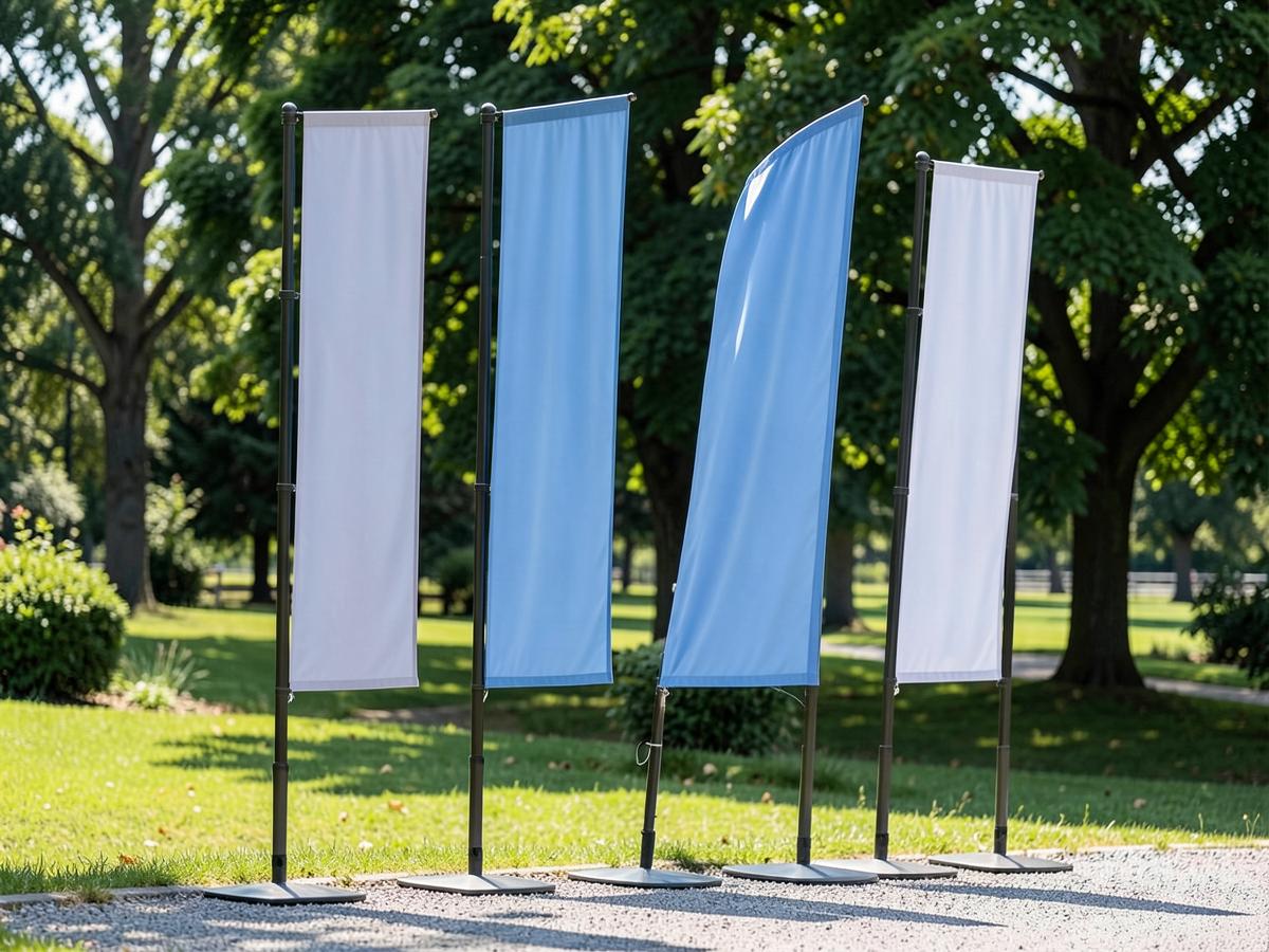 L Shape Flags — L Shape Flags branded to your artwork — 110gsm knitted polyester options, single or double-sided print and full colour matching, produced in Dubai.