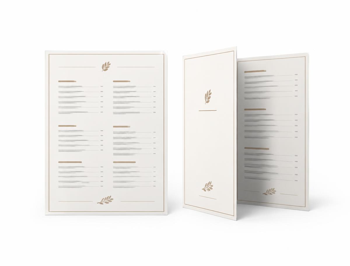 Restaurant Menus — Waterproof synthetic and laminated menu cards.