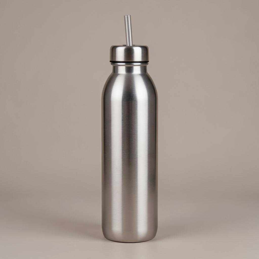 Steel Bottle With Straw 1 Litre — 1 litre insulated bottle with straw and push button lid.