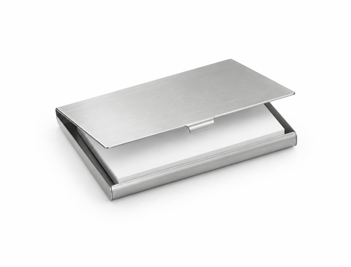 Steel Business Card Holder — Steel Business Card Holder branded to your artwork — 350gsm matt art card options, matt lamination and full colour matching, produced in Dubai.