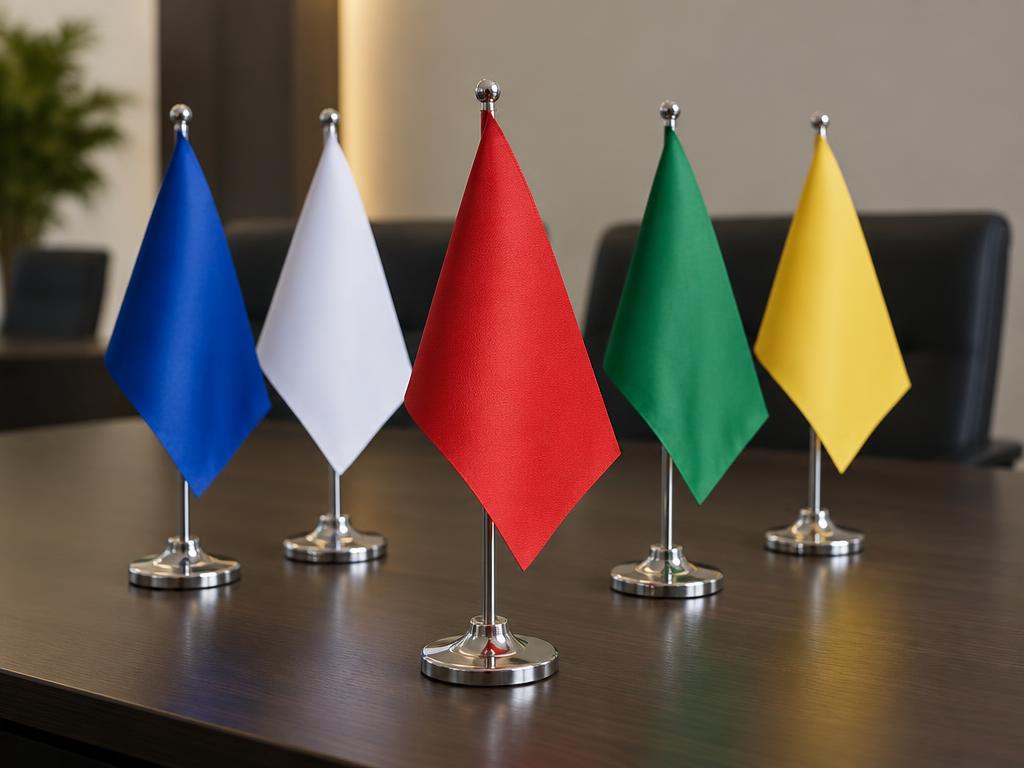 Table Top Flags — Table Top Flags in Dubai — desk flag set with a polished base.