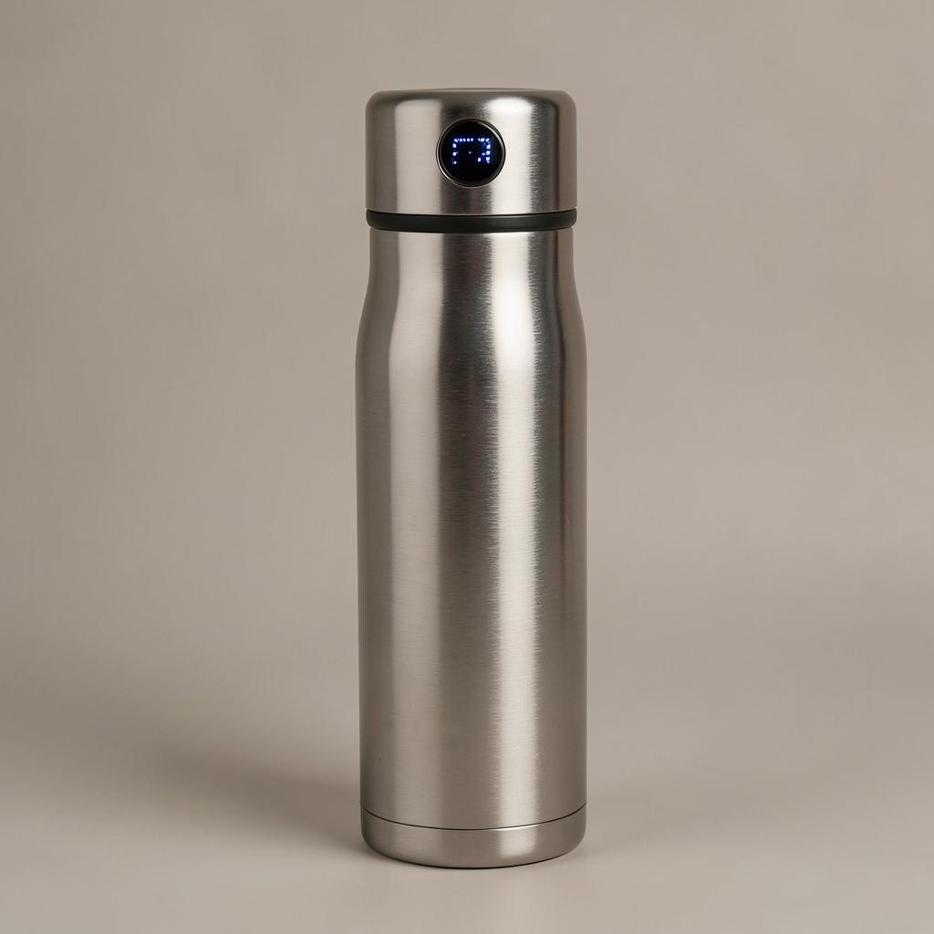 Temperature Display Bottle — Smart steel bottle with LED temperature lid.