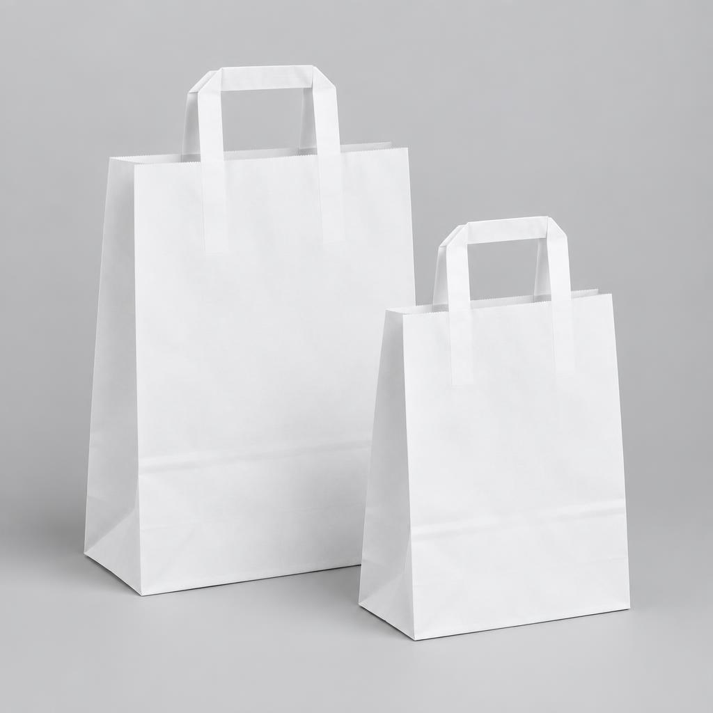 White Paper Bags — White Paper Bags branded to your artwork — 350gsm folding box board options, matt / gloss lamination and full colour matching, produced in Dubai.
