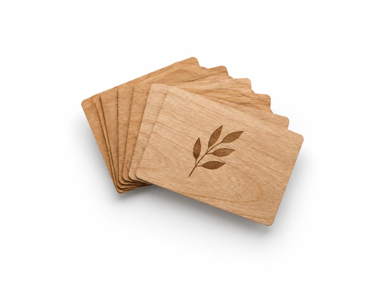Wooden Business Cards — Wooden Business Cards branded to your artwork — 350gsm matt art card options, matt lamination and full colour matching, produced in Dubai.